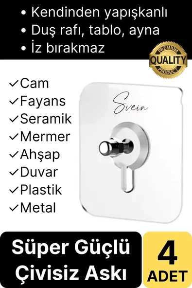4 Adet Süper Güçlü Kendinden Yapışkanlı Tutunabilen Çok Amaçlı Çerçeve Tablo Banyo Duş Mutfak Askı ürün görseli 1