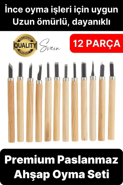 Premium Paslanmaz Ahşap El Oyma Bıçak Seti 12 Parça Siyah Uç İskarpela Hobi Profesyonel İşleme Aleti ürün görseli 1