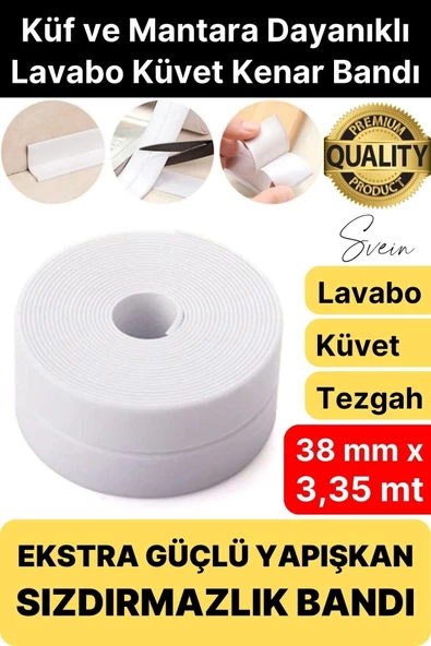 Ekstra Kalın 3.35 mt Banyo Küvet Duşakabin Mutfak Tezgah Lavabo Su Sızdırmaz Kenar Bandı Beyaz Bant ürün görseli 1