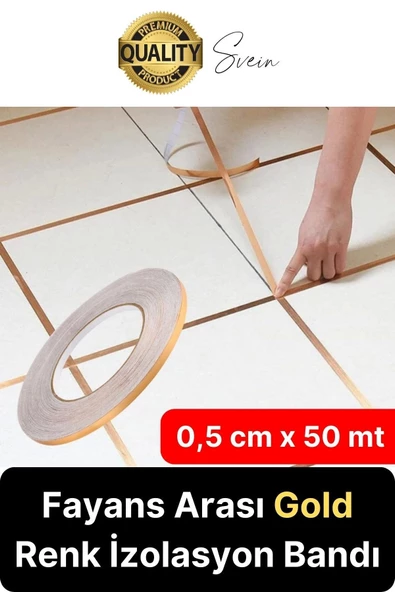 Premium Kendinden Yapışkanlı Gold Sarı Renk Fayans Derz Arası İzolasyon Bandı Dekoratif Bant 0,5 cm ürün görseli 1