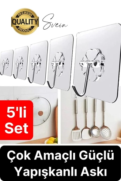 Özel Üretim 5 Adet Kendinden Yapışkanlı Askı Şeffaf Güçlü Anahtar Kapı Duvar Metal Kanca Çok Amaçlı ürün görseli 1