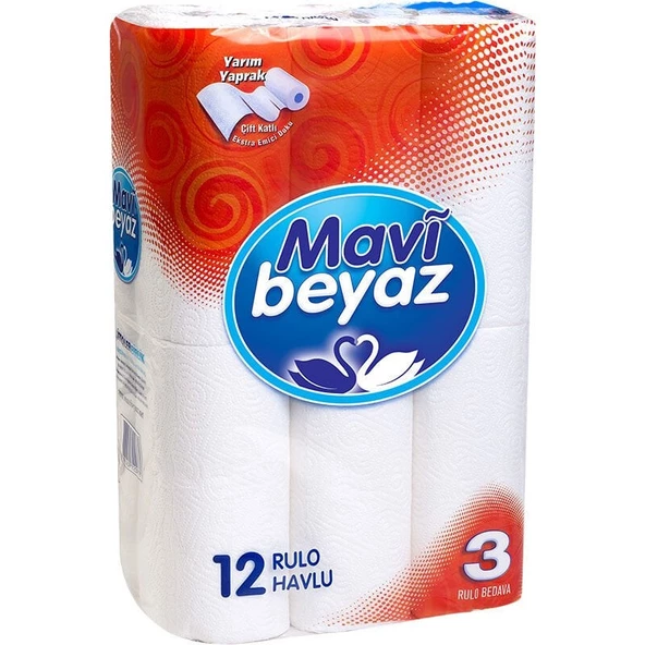 MAVİ BEYAZ 12 Lİ 3 KATLI KAĞIT HAVLU ULTRA EMİCİ ürün görseli 1