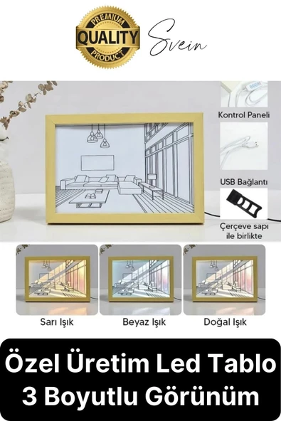 Özel Üretim Tasarım 3 Renk Mod Işıklı Retro Tablo Led Dekoratif Kare Masaüstü Gece Lambası Usb ürün görseli 1