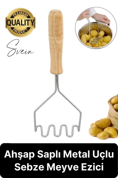 Premium Ahşap Saplı Patates Püre Sebze Yiyecek Yumurta Muz Meyve Ezici Paslanmaz Çelik Z Model ürün görseli 1