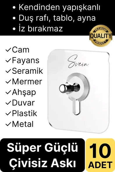 10 Adet Süper Güçlü Kendinden Yapışkanlı Tutunabilen Çok Amaçlı Çerçeve Tablo Banyo Duş Mutfak Askı ürün görseli 1