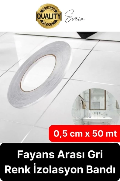 Premium Kendinden Yapışkanlı Gri Gümüş Renk Fayans Derz Arası İzolasyon Bandı Dekoratif Bant 0,5 cm ürün görseli 1