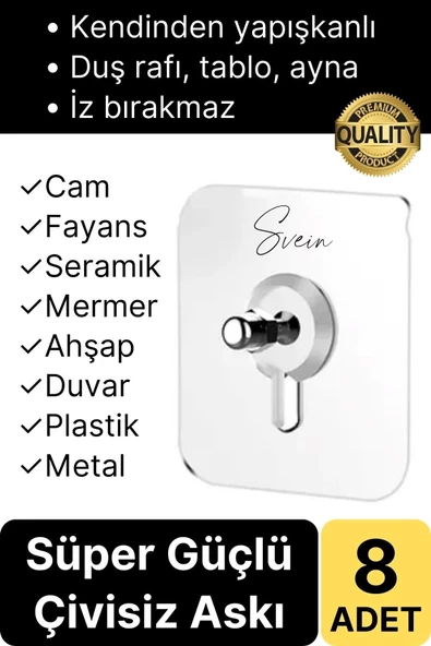 8 Adet Süper Güçlü Kendinden Yapışkanlı Tutunabilen Çok Amaçlı Çerçeve Tablo Banyo Duş Mutfak Askı ürün görseli 1