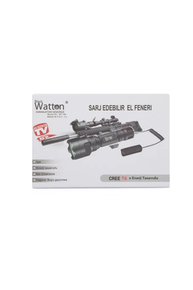 Watton Şarjlı Fener Wt-149 Siyah - Resim 2