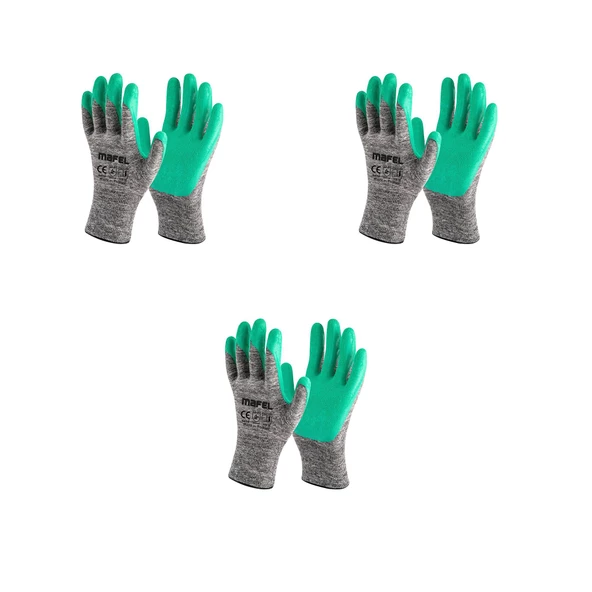 Mafel MF-80 Camcı Yeşil Lateks İş Güvenlik Eldiven - 10/XL - 3 Çift - Paket ürün görseli 1