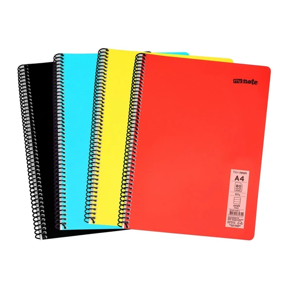 Mynote Flex Neon Defter A4 80 Sayfa 4'lü Defter Seti (2 Kareli + 2 Çizgili) ürün görseli 1