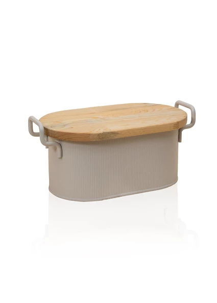 The Mia Stripe Ahşap Kapaklı Ekmek Saklama Kutusu Bej 40x22x18 cm ürün görseli 1
