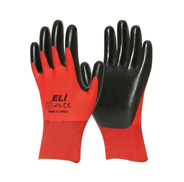 Eli Nitril İş Güvenlik Eldiveni - Kırmızı - 10/XL - 1 Çift - Paket ürün görseli 1