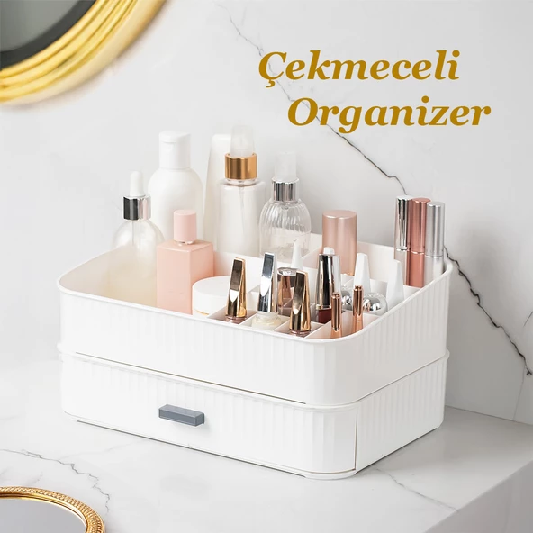Porsima 0619 Çekmeceli Takı Organizeri Makyaj Düzenleyici Makyaj Kutusu Çekmeceli Takı Bijuteri Mücevher Kutusu Beyaz ürün görseli 1