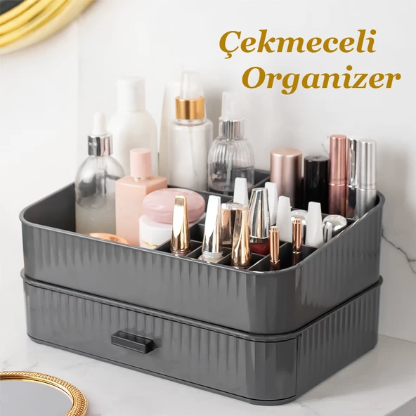 Porsima 0619 Çekmeceli Takı Organizeri Makyaj Düzenleyici Makyaj Kutusu Çekmeceli Takı Bijuteri Mücevher Kutusu Antrasit ürün görseli 1