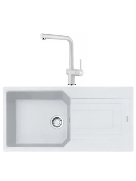 Franke UBG 611-100 Bianco Granit Eviye + Franke Active Plus Doccia 2.0 Bianco Spiralli Mutfak Bataryası Seti ürün görseli 1