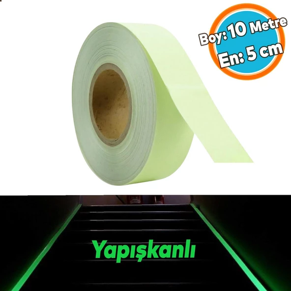 Gece Parlayan Fotolümen Yeşil Reflektörlü Fosforlu Oto Reflektif Düz Şerit Bant 5 cm 10 Mt İkaz Bandı ürün görseli 1
