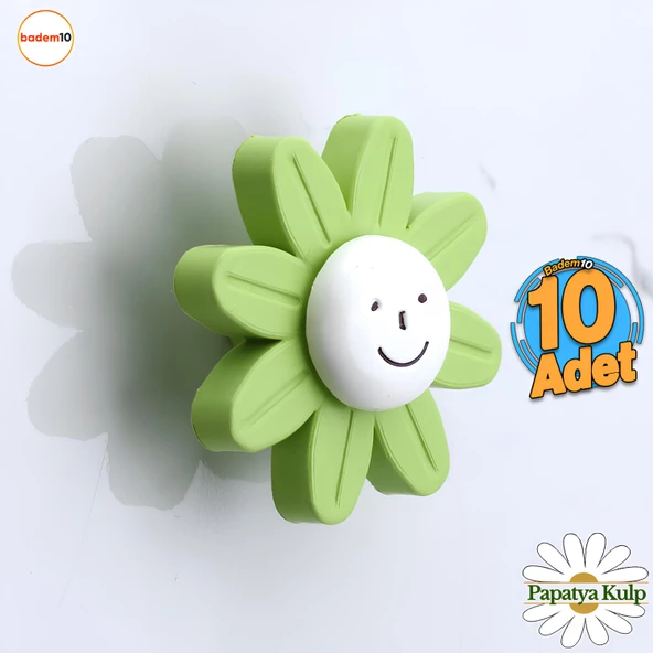 Plastik Papatya Kulp 10 Adet Yeşil Mobilya Çoçuk Odası Kız Erkek Dolap Kapak Kulpu Çekmece Kulbu ürün görseli 1