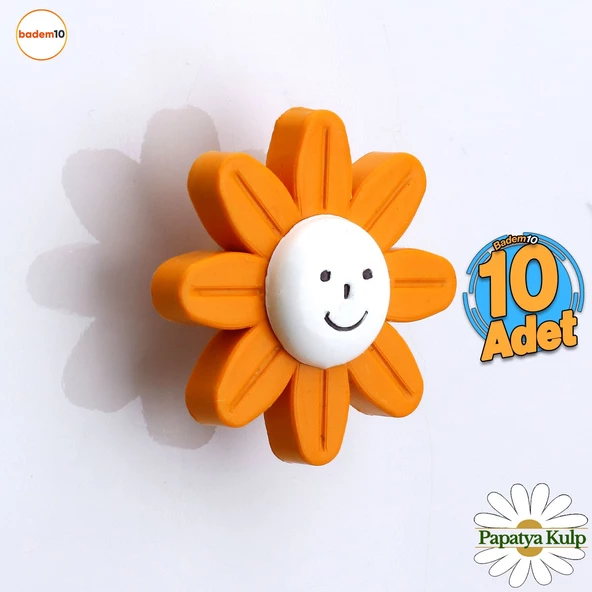 Plastik Papatya Kulp 10 Adet Turuncu Mobilya Çoçuk Odası Kız Erkek Dolap Kapak Kulpu Çekmece Kulbu ürün görseli 1