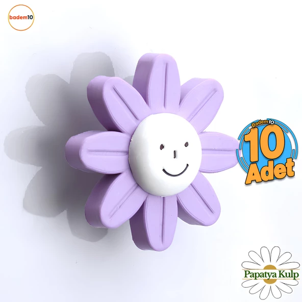 Plastik Papatya Kulp 10 Adet Lila Mobilya Çoçuk Odası Kız Erkek Dolap Kapak Kulpu Çekmece Kulbu ürün görseli 1