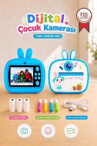Dijital Fotoğraf Makinesi Çocuk Termal Resim Kağıt Baskılı Yazıcı Kamera Video Makinesi CMR18 Mavi ürün görseli 1