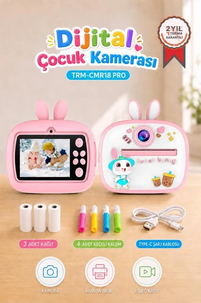 Dijital Fotoğraf Makinesi Çocuk Termal Resim Kağıt Baskılı Yazıcı Kamera Video Makinesi CMR18 Pembe ürün görseli 1