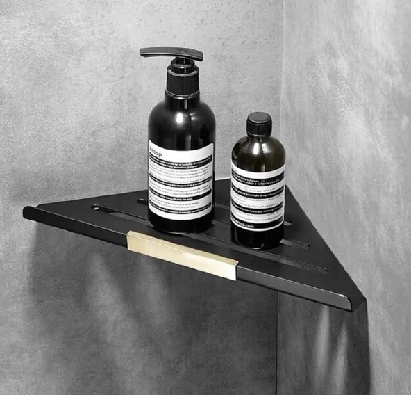 Metal Banyo/mutfak Düzenleyici Organizer Köşe Şampuan Rafı Siyah ürün görseli 1