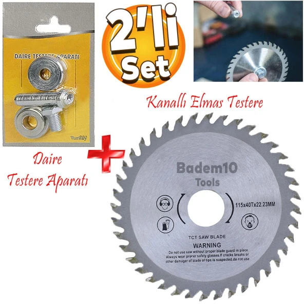 Daire Testere Bıçağı Ağaç Odun Ahşap Sunta Kesme Testeresi 115 mm 40 Diş + Matkap Aparatı ürün görseli 1