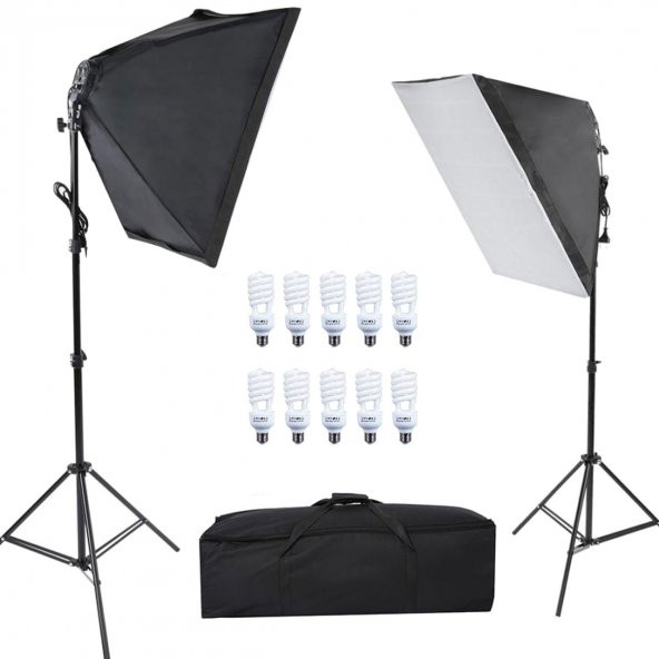 Deyatech Paraflaşh Softbox 50X70cm 5 Duylu 2li Video Kit 10 Adet 20 Watt Led Lamba ürün görseli 1