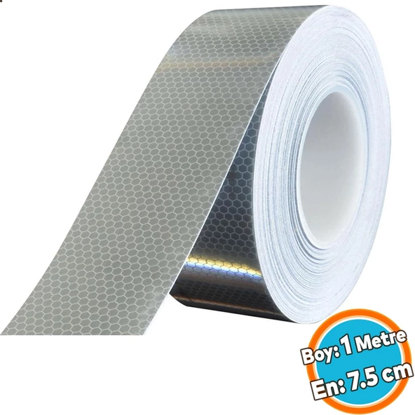Fosforlu Reflektörlü Bant Beyaz Reflektif Şerit Bant 7.5 cm 1 Metre İkaz Bandı ürün görseli 1