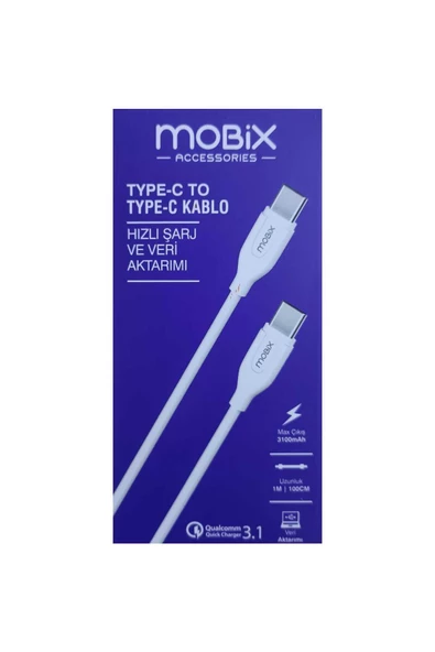 MOBİX Mobix Usb-c To Type-c ^3a Data Ve Şarj Kablosu- Beyaz ürün görseli 1