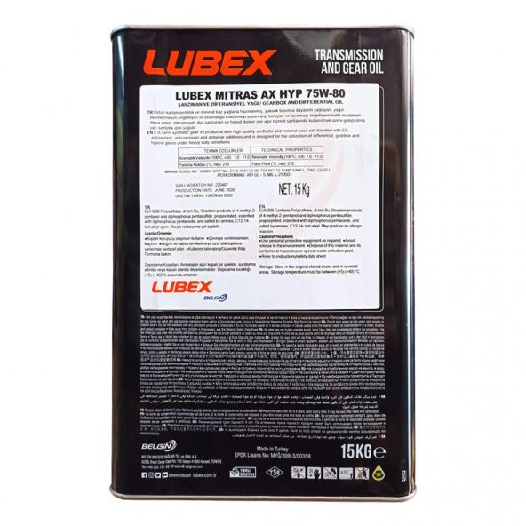 Lubex Mitras AX HYP 75W-80 15 KG Manuel Şanzıman Yağı ürün görseli 1