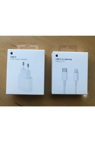 Apple 20 W Usb-c Güç Adaptörü Mhje3tu/a Ve Usb-c - Lightning Kablosu (1m) - Mm0a3zm/a (1 Set) Orijinal ürün görseli 1