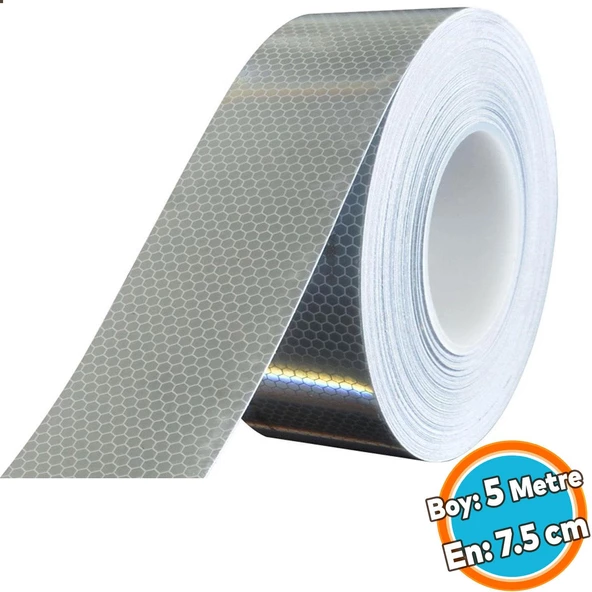 Fosforlu Reflektörlü Bant Beyaz Reflektif Şerit Bant 7.5 cm 5 Metre İkaz Bandı ürün görseli 1
