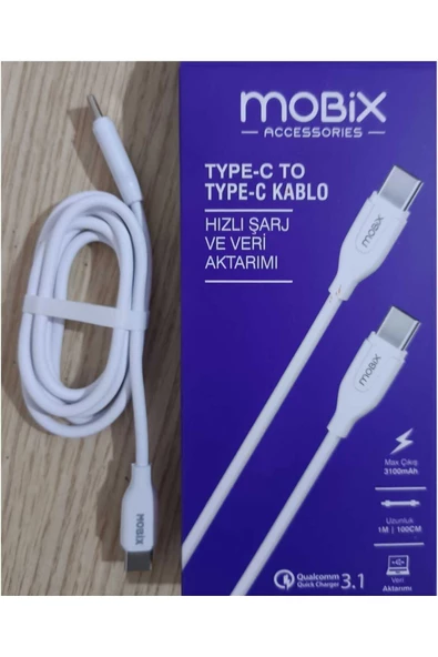 MOBİX Mobix Usb-c To Type-c ^3a Data Ve Şarj Kablosu- Beyaz - Resim 3