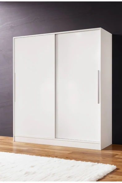 AEKA Ae-4001 Zambak Sürgülü Dolap Çok Raflı Çekmeceli Askılı Beyaz Kasalı (Beyaz-Beyaz Kapaklı)  Gardırop ürün görseli 1