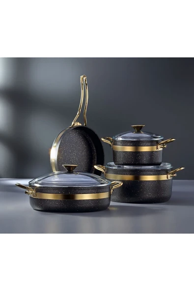 BONERA NILE 7 PCS SET SİYAH GRANİT + GOLD KIRÇIL - GOLD KULP ürün görseli 1