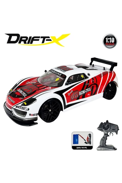 VARDEM OYUNCAK 1:10 DriftX Şarjlı ve Pilli Full Fonksiyon Drift Arabası Uzaktan Kumandalı Araba 6+ - Beyaz Kırmızı ürün görseli 1