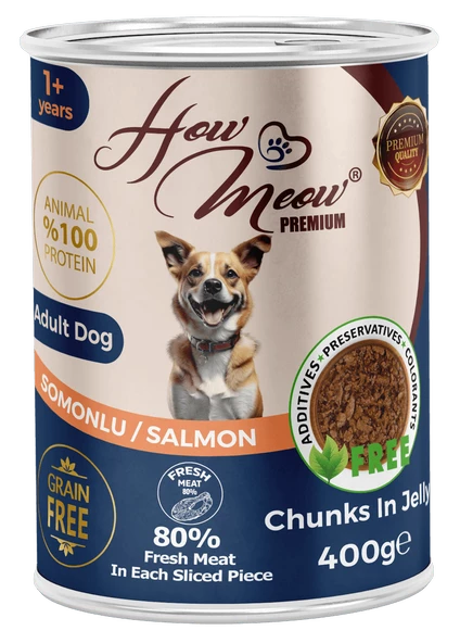 HOW MEOW 12 ADET JÖLELİ PARÇA ETLİ YETİŞKİN KÖPEK YAŞ MAMASI SOMONLU 400 GRAM ürün görseli 1