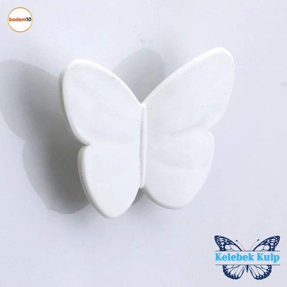Plastik Kelebek Kulp Beyaz Mobilya Çoçuk Odası Kız Erkek Dolap Kapak Kulpu Çekmece Kulbu 1 ADET ürün görseli 1