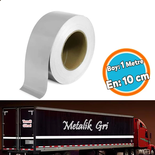 Düz Desensiz En 10 cm 1 Mt İkaz Bandı Reflektif Gece Parlayan Reflektörlü Bant Metalize Gri Renk ürün görseli 1