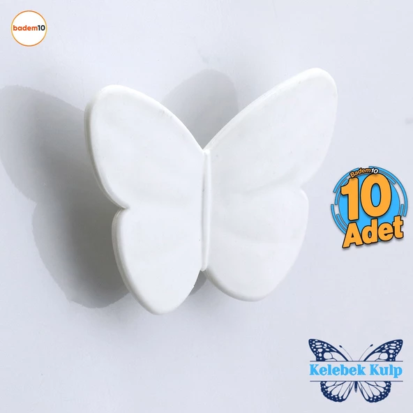 Plastik Kelebek Kulp Beyaz 10 ADET Mobilya Çoçuk Odası Kız Erkek Dolap Kapak Kulpu Çekmece Kulbu ürün görseli 1