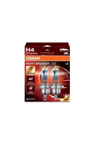 Osram H4 Night Breaker 220 12V %220 Fazla Işık (1 Takım-2 Ad.) Oto Ampul Seti ürün görseli 1