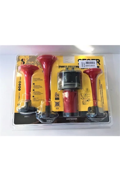 Seger 3 Borulu Kendinden Kompresörlü Havalı Korna 12volt ürün görseli 1