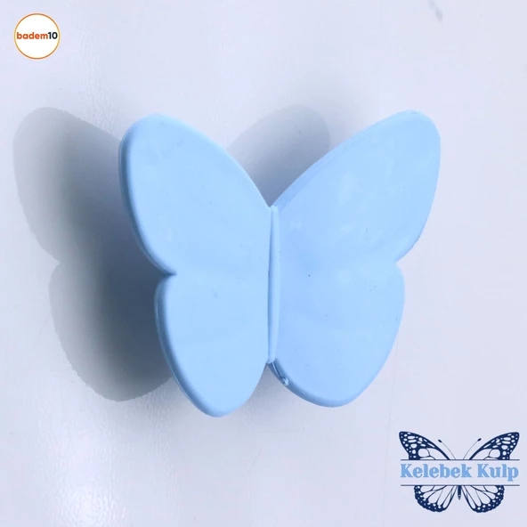 Plastik Kelebek Kulp Mavi Mobilya Çoçuk Odası Kız Erkek Dolap Kapak Kulpu Çekmece Kulbu 1 ADET ürün görseli 1