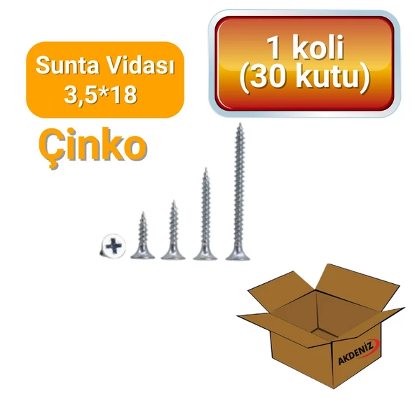 Akdeniz Vida 3,5x18mm Sunta Mobilya Vidası - Çinko Kaplamalı, Dayanıklı ve Güçlü ürün görseli 1
