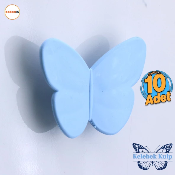 Plastik Kelebek Kulp Mavi 10 ADET Mobilya Çoçuk Odası Kız Erkek Dolap Kapak Kulpu Çekmece Kulbu ürün görseli 1