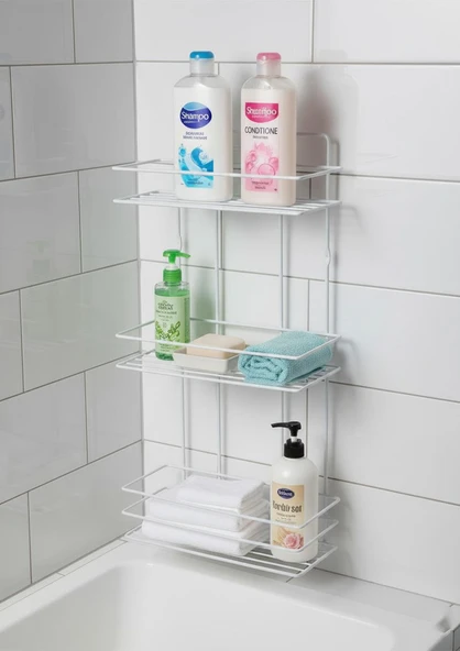 3 Katlı Banyo Rafı - Termo Plastik Kaplama Metal Şampuanlık - Üç Raflı ürün görseli 1