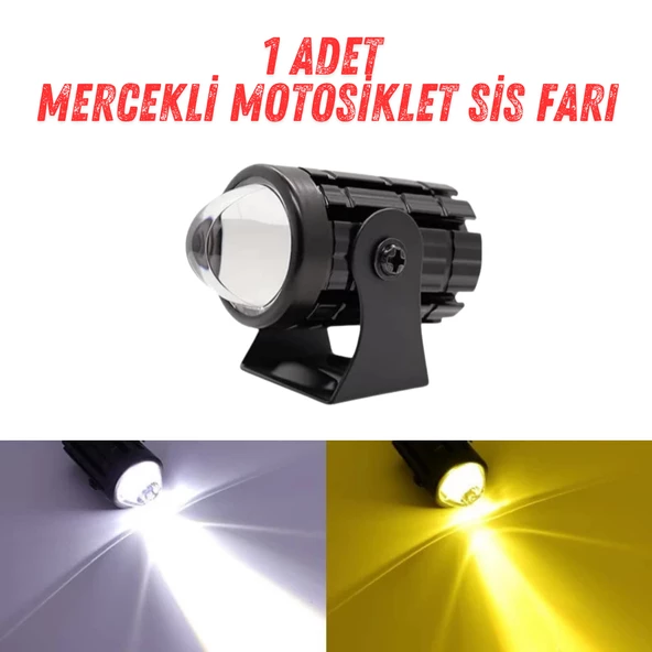 1 Adet Motosiklet Scooter  ATV Uyumlu Mercekli Sis Farı Sarı-Beyaz Çift Renk 12V 50W ürün görseli 1