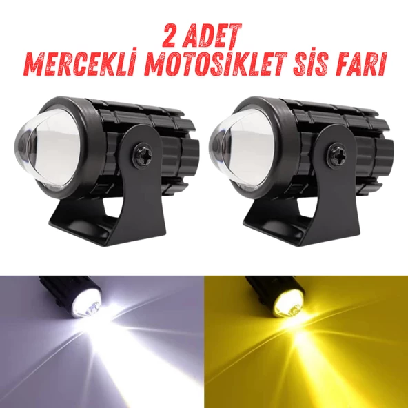 2 Adet Motosiklet Scooter  ATV Uyumlu Mercekli Sis Farı Sarı-Beyaz Çift Renk 12V 50W ürün görseli 1