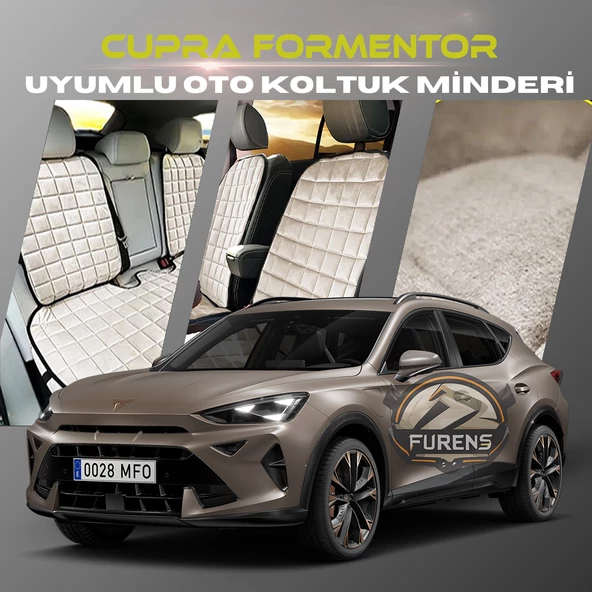 Cupra Formentor Bej Renk Tay Tüyü Cepli & Terletmez Sırtlı Oto Koltuk Minder Seti - Koltuk Koruma Kılıfı (ÖN & ARKA TAM SET) ürün görseli 1